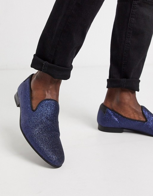 Twisted Tailor glitter loafer in navy