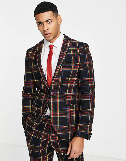 Twisted Tailor Greco skinny suit jacket in black and red check | ASOS