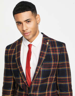 black red check coat