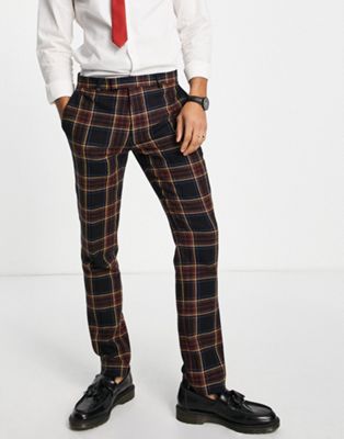 Twisted Tailor Greco skinny suit trousers in black and red check
