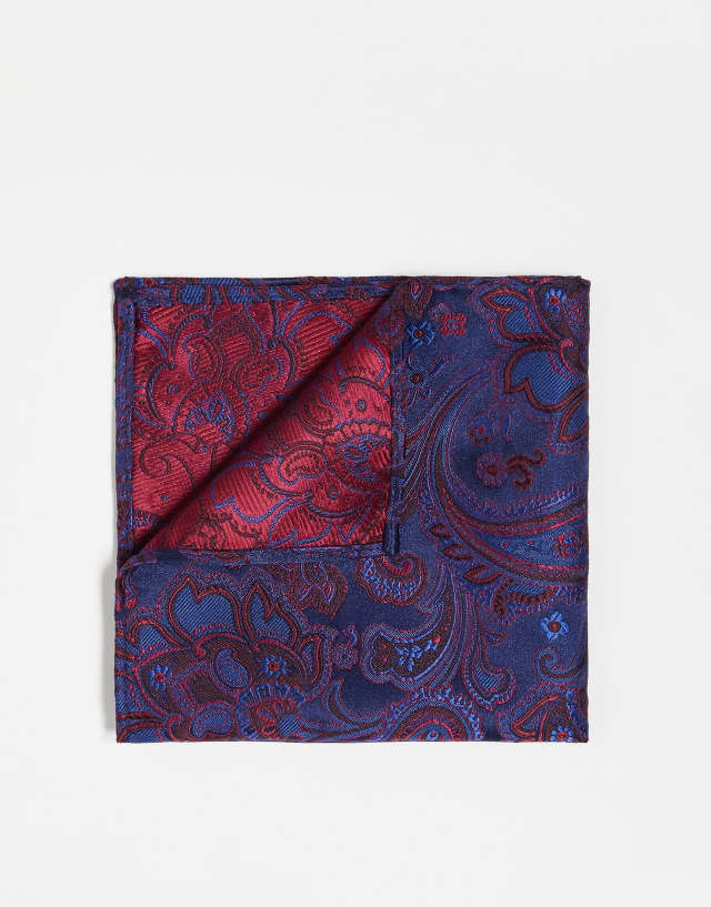 Twisted Tailor hankerchief in navy with red paisley pattern