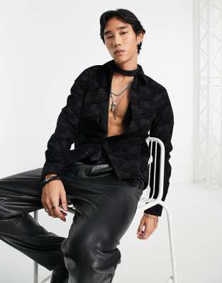 Twisted Tailor heidi flock shirt in black  - ASOS Price Checker