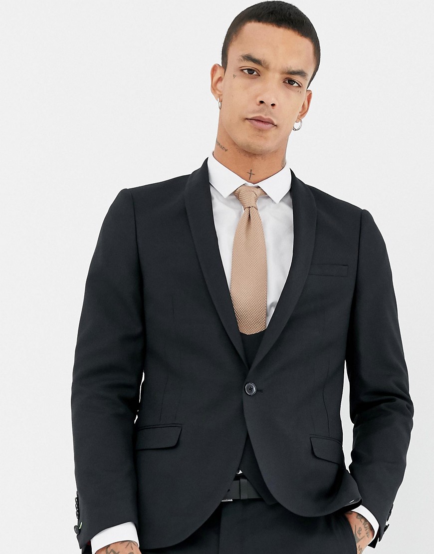 Twisted Tailor - Hemmingway - Giacca da abito super skinny in misto lana nera-Nero
