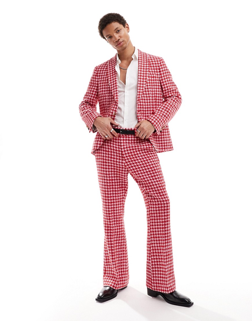 Twisted Tailor houndstooth suit trouser in red and pink-Multi