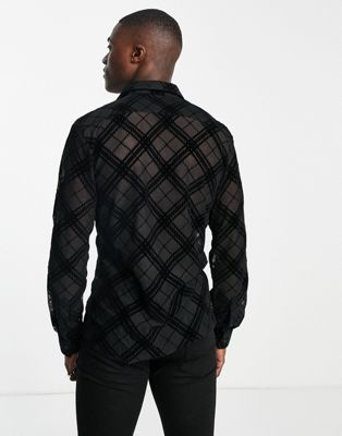 Chemises Twisted Tailor - Hsu - Chemise en tulle avec losanges effet floqué - Noir