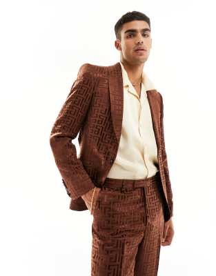 Twisted Tailor Hurston Jacquard Suit Jacket In Brown