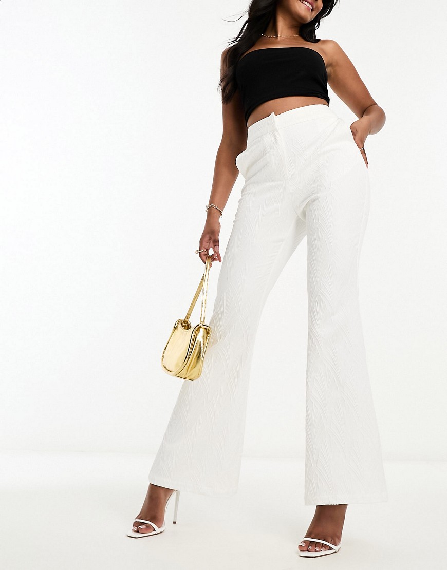Twisted Tailor jacquard flare suit trousers in white