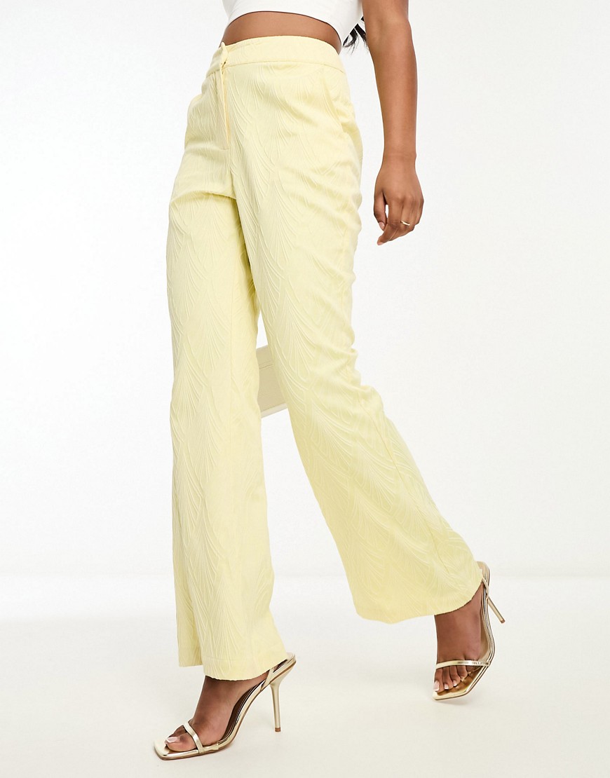 Twisted Tailor jacquard flare suit trousers in yellow