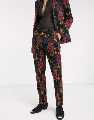 Twisted Tailor jersey suit trousers with floral printing in black Black