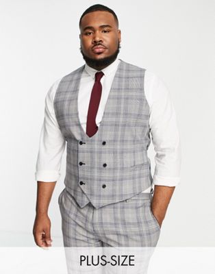Twisted Tailor Jose Plus suit waistcoat in grey prince of wales check