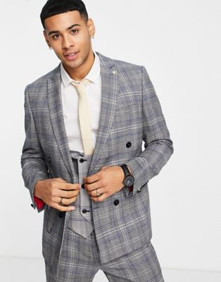 Twisted Tailor Jose Skinny Suit Jacket In Gray Prince Of Wales Check ...