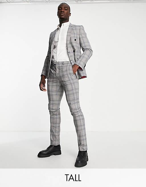 Suits Twisted Tailor Jose Tall skinny suit trousers in grey prince of wales check 