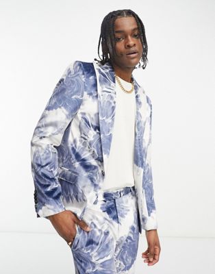 Twisted Tailor judd suit jacket in white with blue ink floral print | ASOS