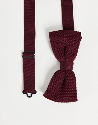 Twisted Tailor knitted bow tie in burgundy