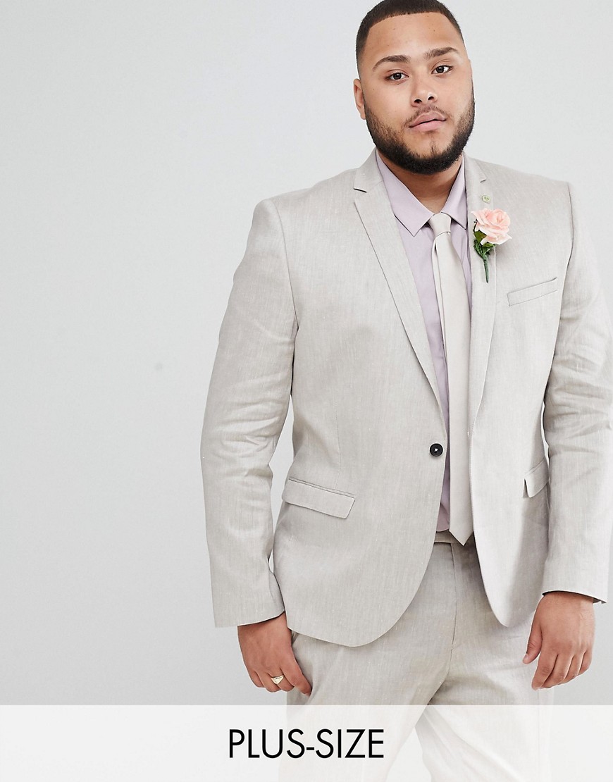 Twisted Tailor – Kostymjacka för bröllop i grått linne-Sandfärgad
