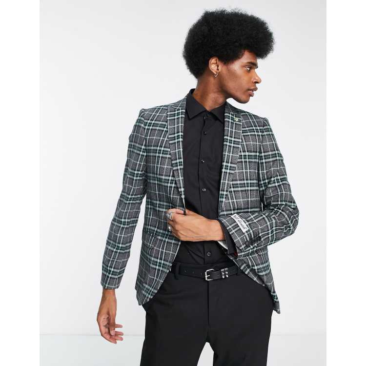 Men's Tailored Check Blazer, Grey