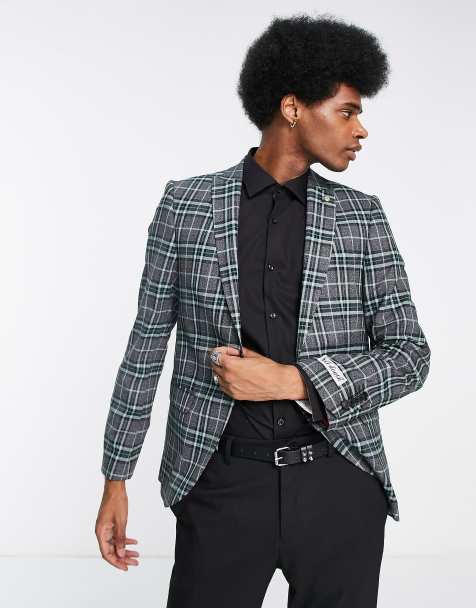 Twisted Tailor ladd suit jacket in grey and green tartan check - view 1
