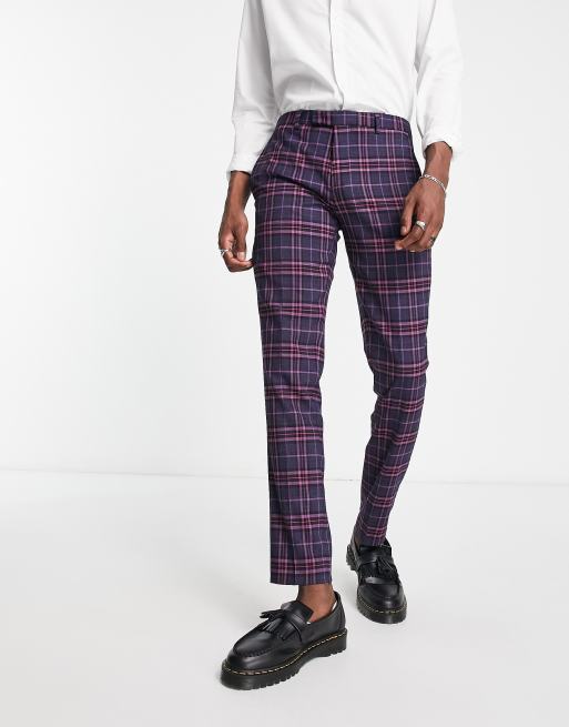 Twisted Tailor Ladd suit pants in navy and pink tartan check ASOS
