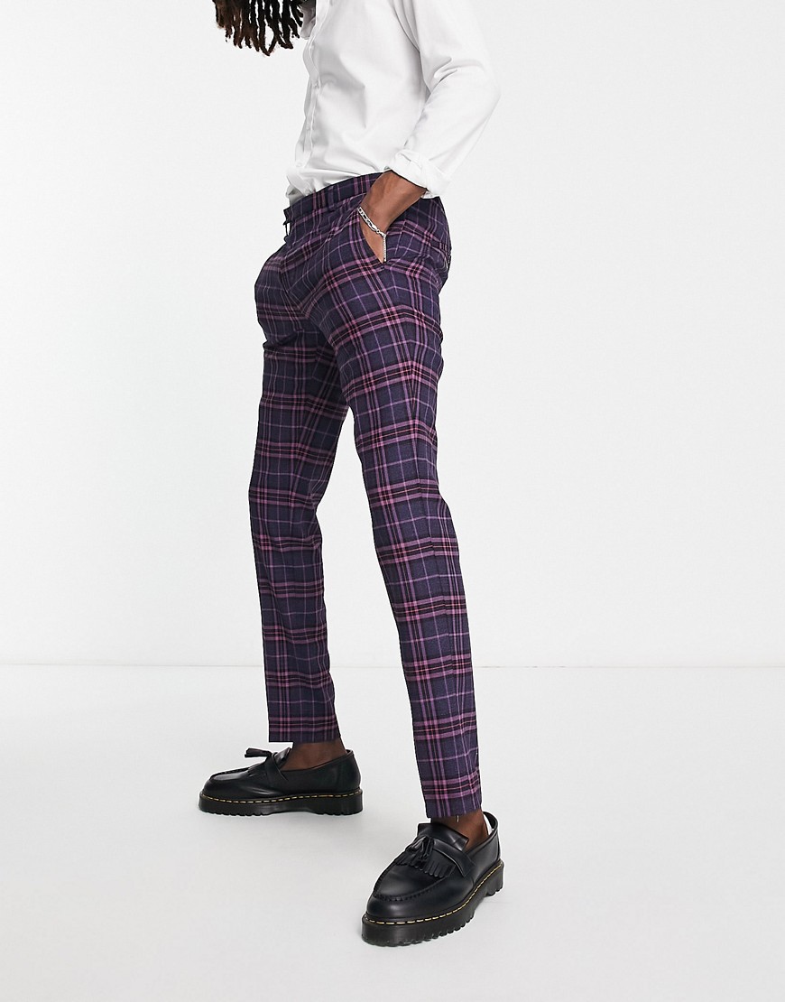 ladd suit pants in navy and pink tartan plaid