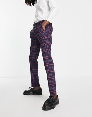 Twisted Tailor ladd suit trousers in navy and pink tartan check