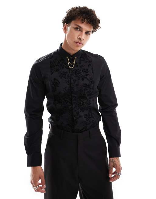 Twisted Tailor – Langärmliges Hemd in Schwarz mit Bahnendesign vorne  