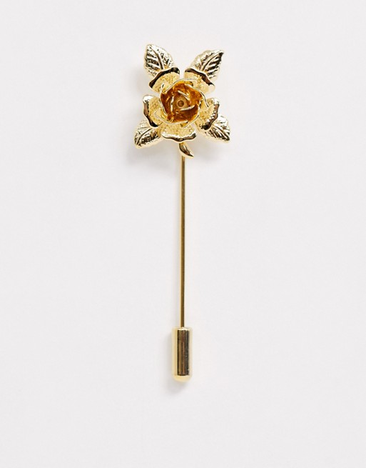 Twisted Tailor lapel pin with rose in gold