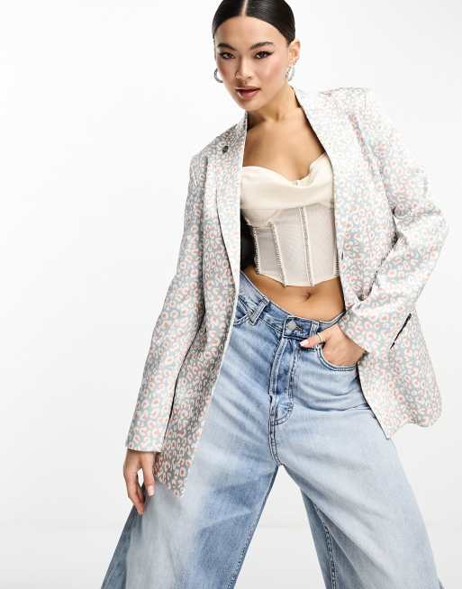 Twisted Tailor leopard suit jacket in blue