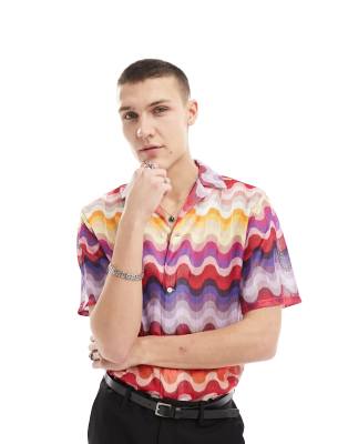 Twisted Tailor Lightweight Short Sleeve Camp Collar Shirt In Multi