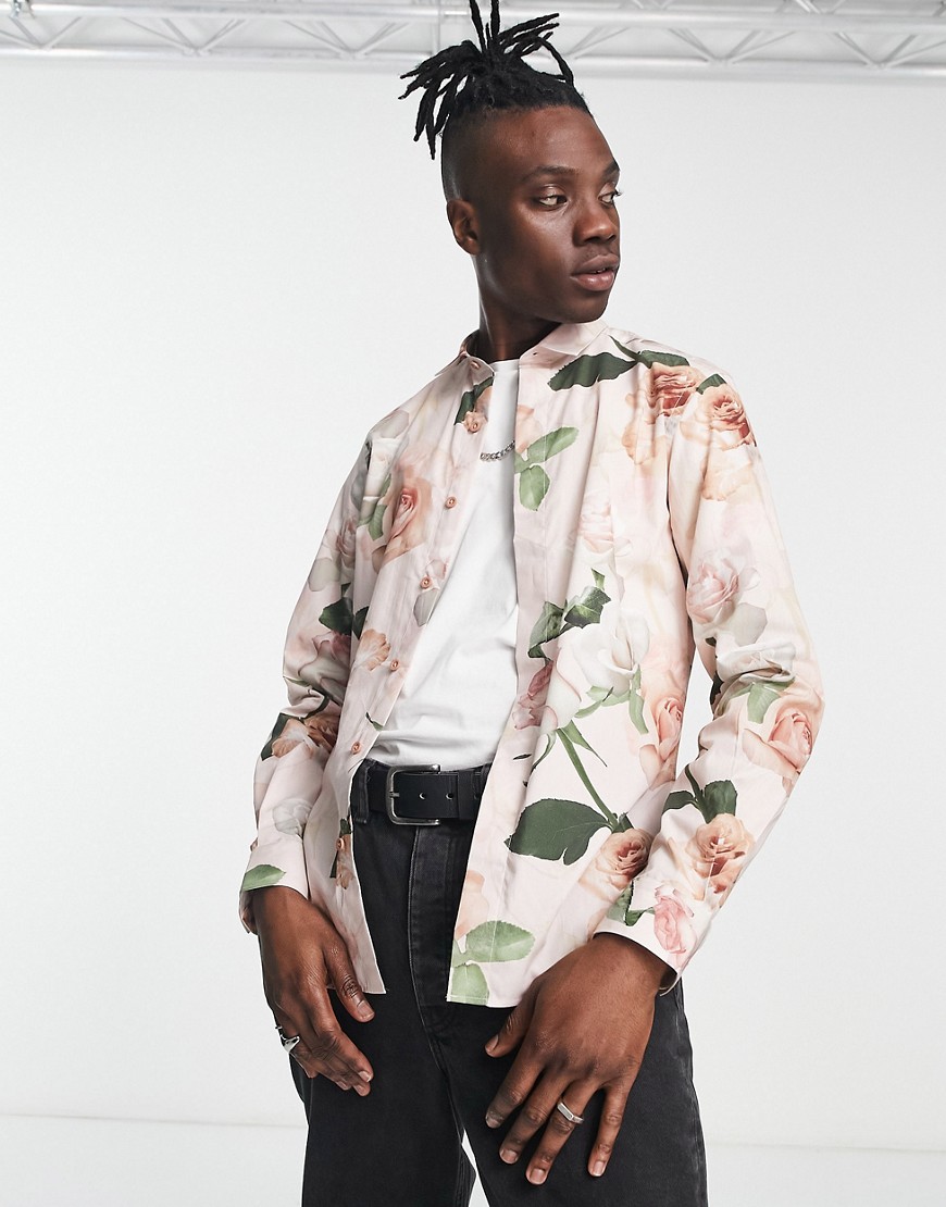 Twisted Tailor Lincoln Shirt In Pink Floral Print