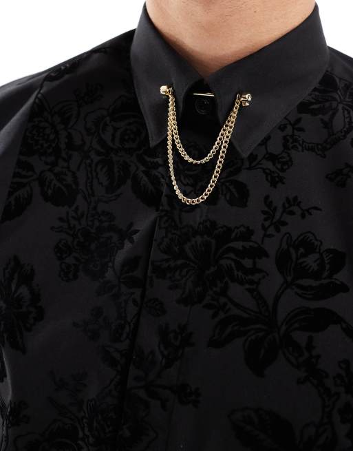 Twisted Tailor long sleeve shirt with front panel detail in black  