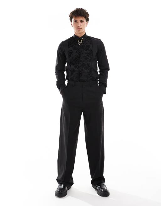 Twisted Tailor long sleeve shirt with front panel detail in black  