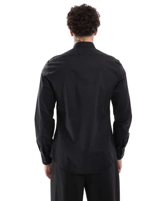 Twisted Tailor long sleeve shirt with front panel detail in black  