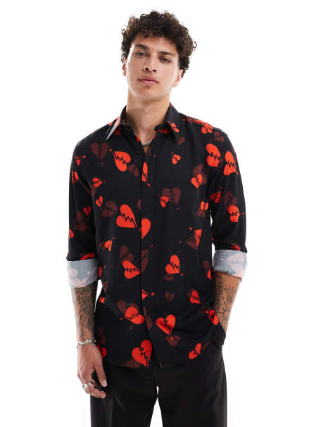 Twisted Tailor long sleeve shirt with heartbreak print in black - view 1