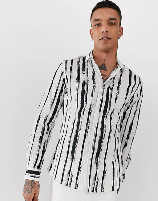 Twisted Tailor long sleeve shirt with painted stripe | ASOS