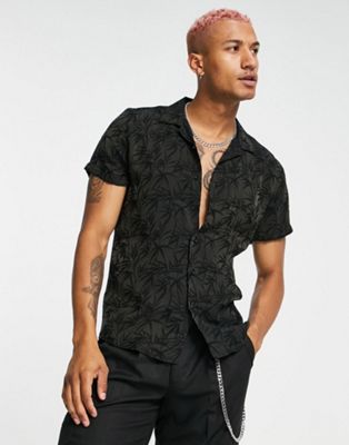 Twisted Tailor long sleeve skinny shirt in black floral stitched design - ASOS Price Checker