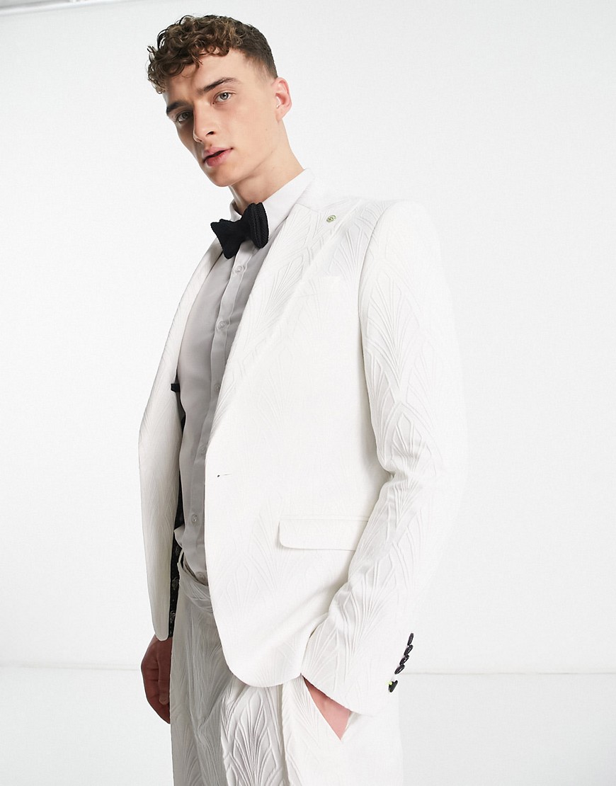 makowski jacquard suit jacket in blanc-White
