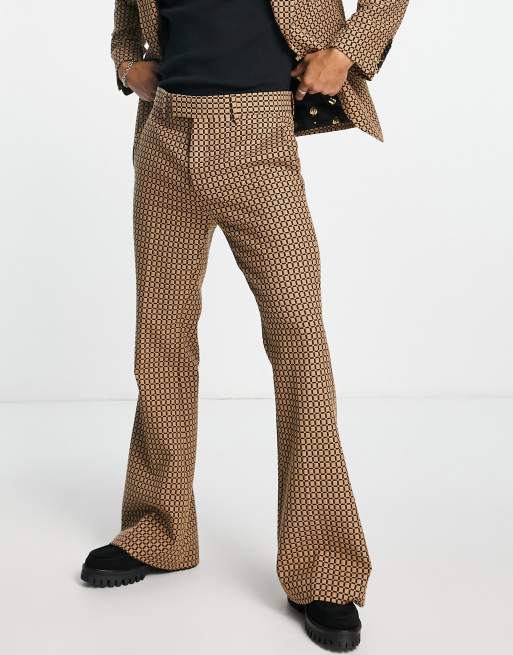 Twisted Tailor - Malto - Flared pantalon in lichtbruin met microruit