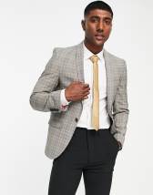 Harry Brown skinny fit suit jacket in brown micro plaid | ASOS