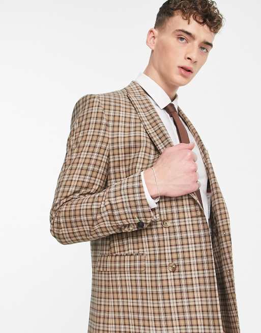 Twisted Tailor mepstead double breasted suit jacket in beige prince of  wales check