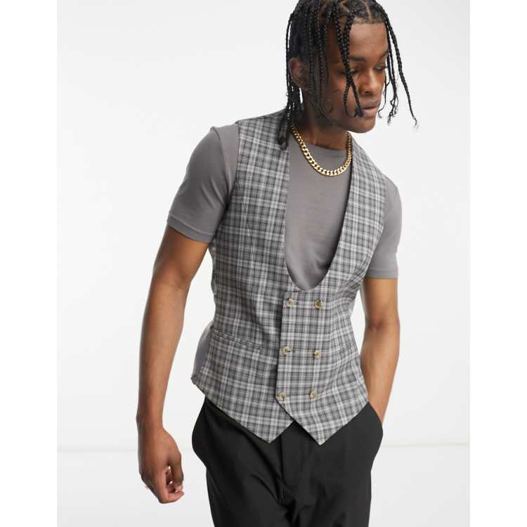 Double breasted check waistcoat best sale