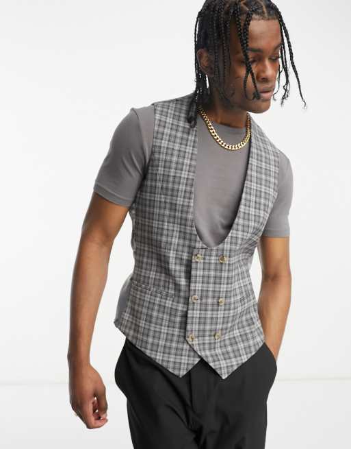 Mens grey outlet double breasted waistcoat