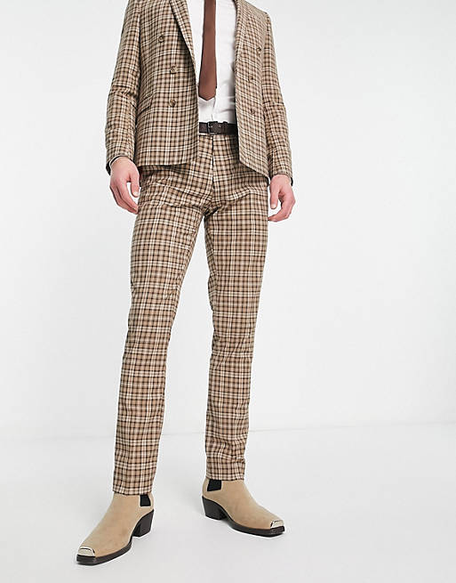 Twisted Tailor mepstead suit pants in beige prince of wales check | ASOS