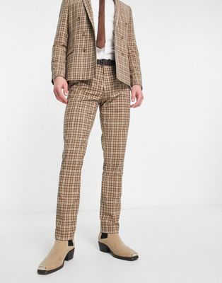 Twisted Tailor mepstead suit trousers in beige prince of wales check