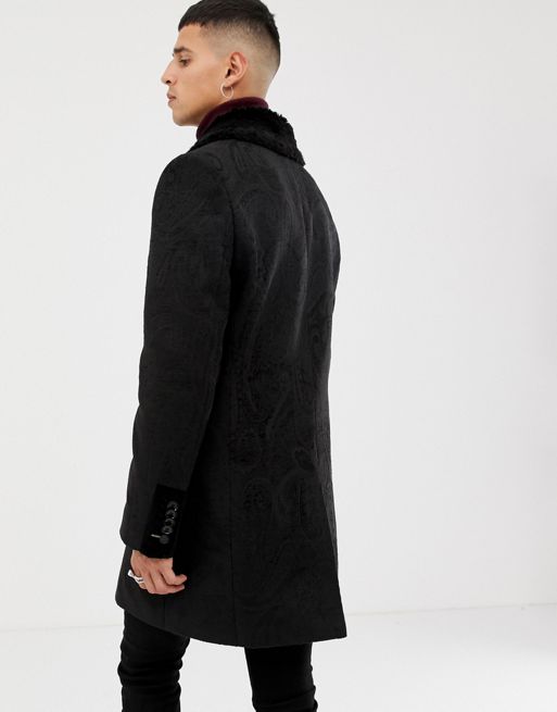 Twisted Tailor metallic jacquard coat with faux fur collar | ASOS