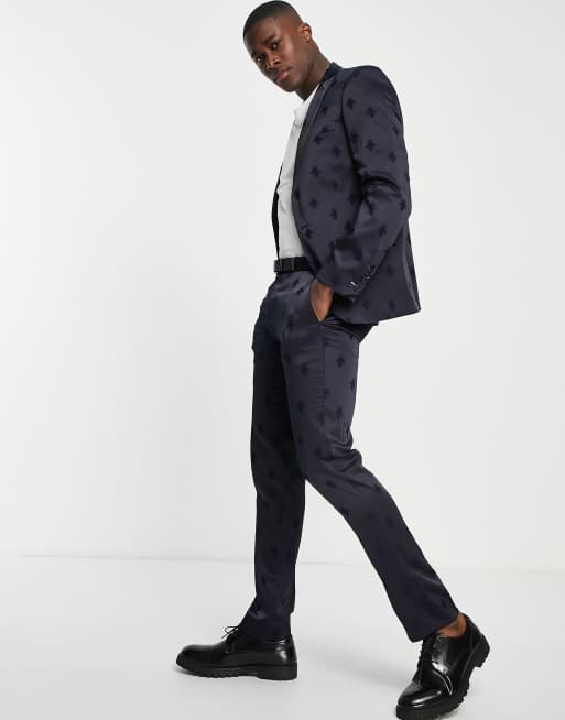 Twisted Tailor - Morata - Marineblåt skinny-jakkesæt med biprint i jacquard, 3 af 3