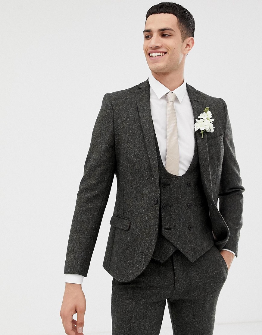 Twisted Tailor – Mörkgrå kostymjacka i tweed med vår smalaste passform
