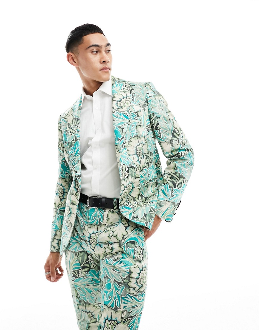 Twisted Tailor Morris Floral Suit Jacket In Green