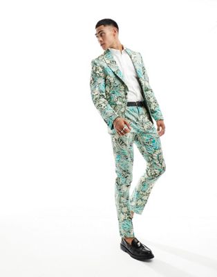 Twisted Tailor morris floral suit trousers in green