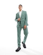 Twisted Tailor shadoff suit trousers in green with geometric vintage print