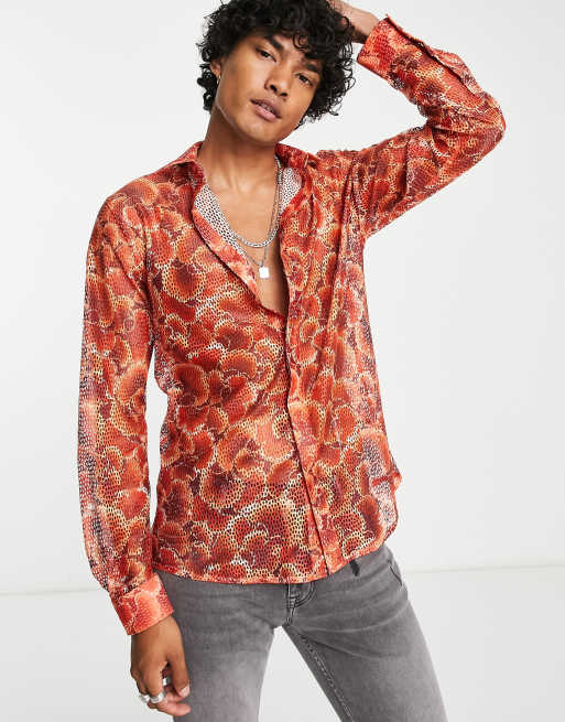 Twisted Tailor - Muir - Camicia a maniche corte con colletto a rever in pizzo arancione a fiori